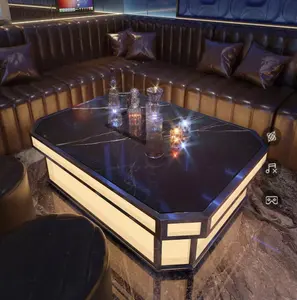 Fancy Light Up Glas achteckigen Edelstahl rahmen Marmorplatte KTV Bar Lounge Nachtclub Couch tisch