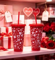 Gobelets changeant de couleur 12/18/24 OZ, réutilisables en plastique pour boissons froides - avec couvercles et pailles pour les jours spéciaux et les festivals