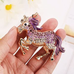 Llavero de coche con dije de caballo galopante con incrustaciones de diamantes creativas, colgante de lujo para bolso, llavero de dibujos animados - Product Image 5