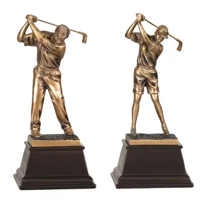 Polyresin Royal Golf Swing Trophy Cup Menyesuaikan Kerajinan Perunggu dan Emas Resin Olahraga Pria dan Wanita Penghargaan Piala Golf