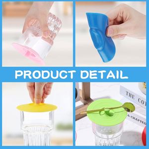 Cute Style Clip-On Food Grade Silicone Cup Cover Heat Resistant Lid Eco-Friendly Reusable Dust Proof for Cups <b>Kitchen</b> Home Use - Product Image 3