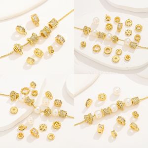 Nantong 14K Gold Plated <b>Copper</b> Spacer Beads With Cubic Zirconia For <b>Bracelet</b> Making DIY Jewelry Accessories Mixed Shapes - Product Image 3