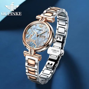 Reloj de Pulsera Mecánico para Mujer OUPINKE 3180, Elegante y Lujoso, Correa de Acero en Oro Rosa, Doble Calendario, Totalmente Automático - Product Image 1
