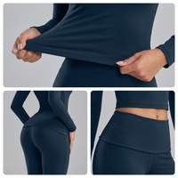 Ensemble de yoga 2 pièces taille pliante Peach Hip, haut court à manches longues et leggings évasés, logo personnalisé, faible MOQ, vente en gros fitness