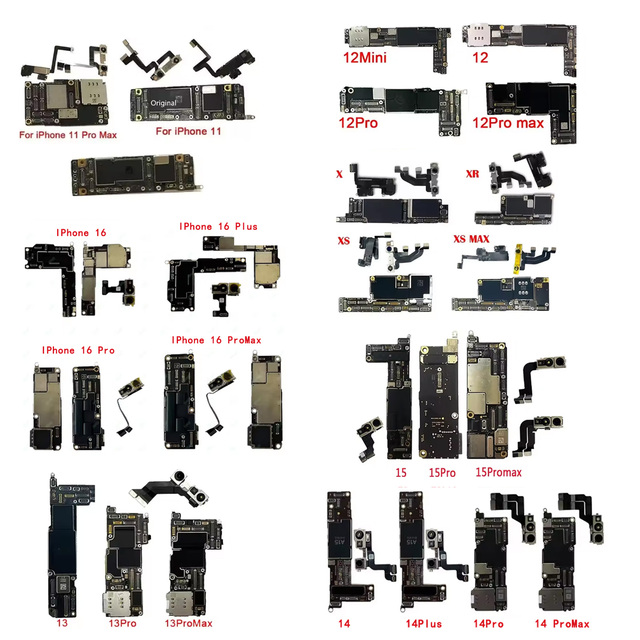 IPhone Motherboard IPhone X/Xs/Xr/XSMax/11/12 /13/14/15/16 Pro Max Plus Unlocked Mobile Phone Motherboard with Face ID No Repair