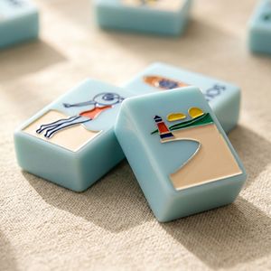 Jeu de tuiles de Mahjong américain 160 pièces <span class=keywords><strong>en</strong></span> acrylique bleu, étanche, portable, pliable, de luxe, personnalisé, pour la plage, les voyages et les jeux de table - Product Image 4