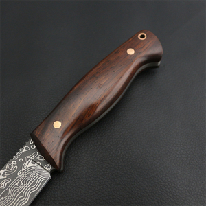 Coltello da caccia a lama fissa tattica con manico in sandalo giallo professionale - Product Image 6