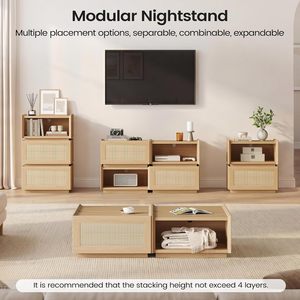 Meja Samping Tempat Tidur Linen dengan Laci Gaya Bohemian Kayu Ramah Lingkungan Alami Cocok untuk Kamar Tidur Ruang Tamu - Product Image 5
