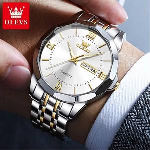 Relojes de Pulsera 9989 con Calendario Semanal, Relojes de Cuarzo Luminosos para Hombre, Regalo, Esfera Redonda, Correa de Acero Inoxidable - Product Image 2