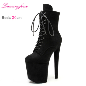 8 pouces 20cm Sexy <span class=keywords><strong>noir</strong></span> daim décapant pôle danse plate-forme bottines exotiques talons hauts chaussures femmes EU36-41 - Product Image 1
