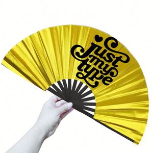 Éventail publicitaire personnalisable en bambou et plastique, grand format, avec surface en tissu, série Kung Fu Sound - Product Image 6