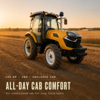 Tracteur robuste de 100 CV avec cabine climatisée et quatre attaches rapides hydrauliques pour les unités agricoles commerciales