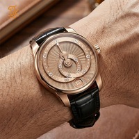 Montre mécanique automatique personnalisée OEM ODM avec mouvement des heures errantes, aiguille télescopique rotative Cœur Étoile Orbit, cadran guilloché bleu