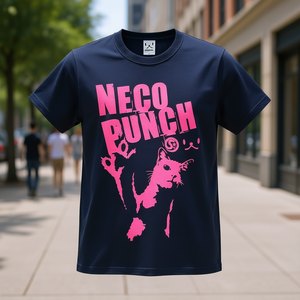 T-shirt Neco Punch Navy Cat Print a maniche corte unisex Scopy - Product Image 3
