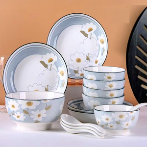 Service de <span class=keywords><strong>vaisselle</strong></span> <span class=keywords><strong>moderne</strong></span> en <span class=keywords><strong>porcelaine</strong></span> à motif floral, ensemble de plats et de bols en céramique, style INS, <span class=keywords><strong>vaisselle</strong></span> marguerite pour restaurants et hôtels - Product Image 1