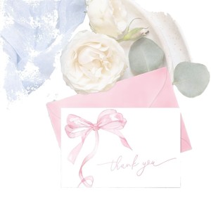 Tarjetas de agradecimiento con lazo rosa, sobres y pegatinas, tarjetas de felicitación en blanco con efecto acuarela, acabado mate elegante, forma rectangular - Product Image 5