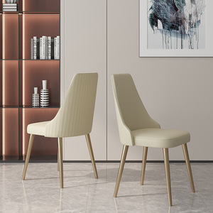 Chaises de salle à manger modernes de luxe à dossier haut, rembourrées en cuir pleine fleur synthétique personnalisé, mobilier de maison en acier inoxydable - Product Image 2