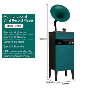 Tocadiscos Inalámbrico BT Moderno con Base, Radio FM USB, 3 Velocidades, Todo en Uno, Decoración de Audio para el Hogar, Madera y Metal - Product Image 4