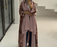 Ensemble Kimono Long Imprimé pour Femme avec Écharpe Assortie, Robe Maxi Florale Ouverte sur le Devant, Modeste, Automne Hiver