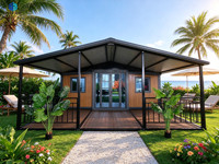 Maison conteneur extensible moderne de 40 pieds avec panneaux solaires pour habitation familiale et jardin, livraison rapide et véranda incluse