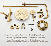 Système de douche thermostatique mural de luxe en laiton avec jet de pluie et jets de massage doux, barre coulissante réglable pour appartement, maison, hôtel