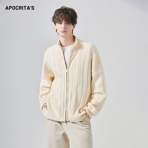 Suéter de <span class=keywords><strong>Cuello</strong></span> <span class=keywords><strong>Alto</strong></span> para Hombre OEM/ODM, Corte Holgado, Versátil, Tejido Acanalado, Chaqueta <span class=keywords><strong>con</strong></span> Cierre de <span class=keywords><strong>Cremallera</strong></span> para Otoño e Invierno - Product Image 4