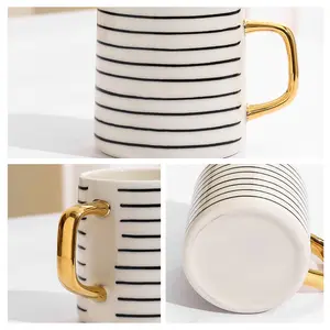 Taza de café de cerámica con diseño geométrico pintado a mano, taza de café con logotipo personalizado, 14oz, novedad