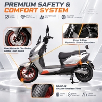 Sepeda Motor Listrik MTBGO T08 Long Seat dengan Baterai LiFePO4 72V, untuk Komuter Sehari-hari, Dewasa, dan Starter Tanpa Kunci