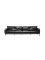 Canapé en cuir véritable noir de style Bauhaus, moderne et minimaliste, grand format, avec pieds en métal, en cuir pleine fleur