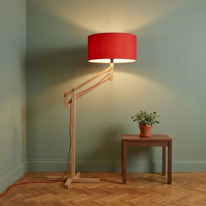 Wooden Adjustable <b>LED</b> Floor Lamp with Red Fabric Shade E26/E27 Base Modern Pendant <b>Light</b> for Living Room Bedroom Reading <b>Corner</b> - Product Image 2