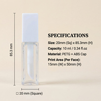 Tube carré de 10 ml en PETG pour brillant à lèvres, transparent, vide, en plastique ABS avec grand applicateur, pour marque privée, vente en gros en usine