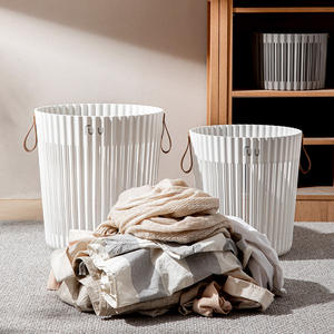 ตะกร้าซักผ้าทรงกลมแบบมินิมอล กล่องเก็บของแบบพกพาสำหรับใช้ในบ้าน - Product Image 4