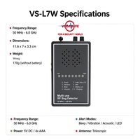 Détecteur RF large bande professionnel Vodasafe VS-L7W avec antenne télescopique, dispositif d'écoute, détecteur de micros espions