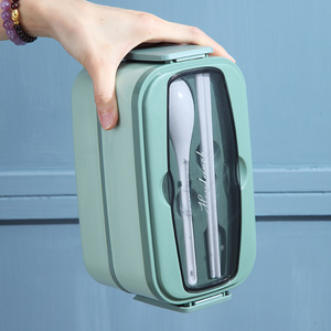 Rectangular Single Layer Sealed <b>Lunch</b> <b>Box</b> With Lid Plastic Stainless Steel Inner Liner Includes Cutlery For Daily Use - Product Image 3
