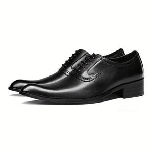 New Genuine Leather Shoes Round <b>Toe</b> Casual Thick Soled Patent Leather Suit Wedding Shoes Men's Leather Shoes - Product Image 4