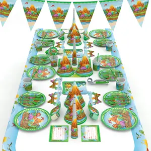 Decoração de papel de dinossauro, itens para festas, decoração de aniversários, conjunto de talheres