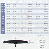 Alerón Trasero de Carbono para Wingfoil, 360/45 Skinny AXIS, Ligero y Estable, para Deportes Acuáticos