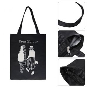 Women's Fashion Zippered Canvas Tote Bag Wholesale Shopping Shoulder Bag with Letter Pattern - Product Image 4