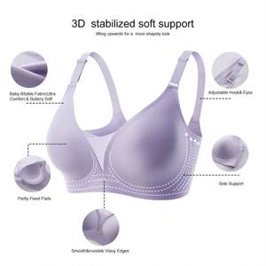 Reggiseno Comodo e Morbido in Rete Floreale <span class=keywords><strong>Imbottito</strong></span> Taglie Forti Senza Cuciture con Spalline Sottili Intrecciate Estive e Funzione Push-Up Regolabile - Product Image 6