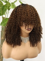 Perruque en cheveux humains bouclés et frisés FH avec frange, 14 pouces, style bob sans colle, vente en gros