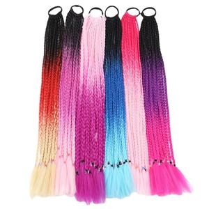 22 pouces 12 pièces/ensemble Gradient synthétique tressage queue de cheval Extension de cheveux 2 3 4 couleurs mélangées cercle torsion fibre haute température - Product Image 3