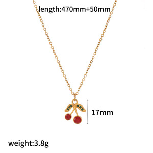 ชุดสร้อยคอจี้เชอร์รี่ เครื่องประดับสแตนเลสสำหรับผู้หญิง ต่างหูแฟชั่นสำหรับงานปาร์ตี้ ดีไซน์ผลไม้สีทอง - Product Image 5