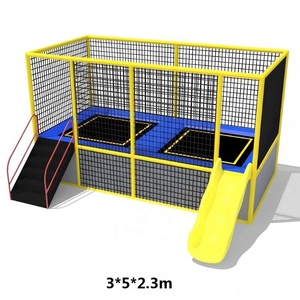 Parc de trampolines pour enfants et familles, standard avec panier de basket + mur adhésif + fosse à <span class=keywords><strong>mousse</strong></span>, <span class=keywords><strong>protection</strong></span> de sécurité, taille personnalisable - Product Image 1