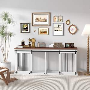 Elegante Dubbele Hondenkrat Meubels Houten Tafel Hondenkrat Met Dienblad Ruime Hondenkennel Inclusief Verwijderbare Verdeler - Product Image 1