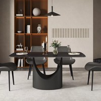 Table à manger Voxhome, mobilier moderne pour la maison, avec plateau en pierre frittée et pieds en métal, design élégant pour la salle à manger