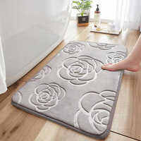 Tapis de salle de bain en polaire corail, motif rose en relief, absorbant, antidérapant, lavable à la main, doux, séchage rapide, pour douche, carrelage, sol, tapis de zone, maison