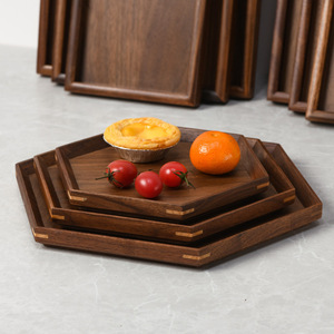 Plateau rectangulaire en bois massif de noyer noir, élégant plateau de service pour hôtel, restaurant, présentation de thé et de fruits - Product Image 2
