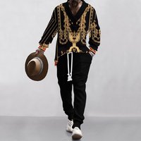 Ensemble Décontracté Homme 2025 Style Européen Américain en Maille Jacquard Col V Manches Longues Pantalon de Jogging Logo Avant Coupe Ample Printemps