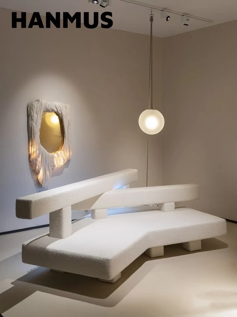 Nordic-inspired vintage futuristic photography studio microfiber velvet small-space store white moonlight living room sofa