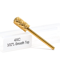 Fraise à ongles de sécurité en carbure de titane doré 4XC, à durée de vie prolongée, pour poudre acrylique et gel épais, avec pointe ronde et limes à ongles affûtées